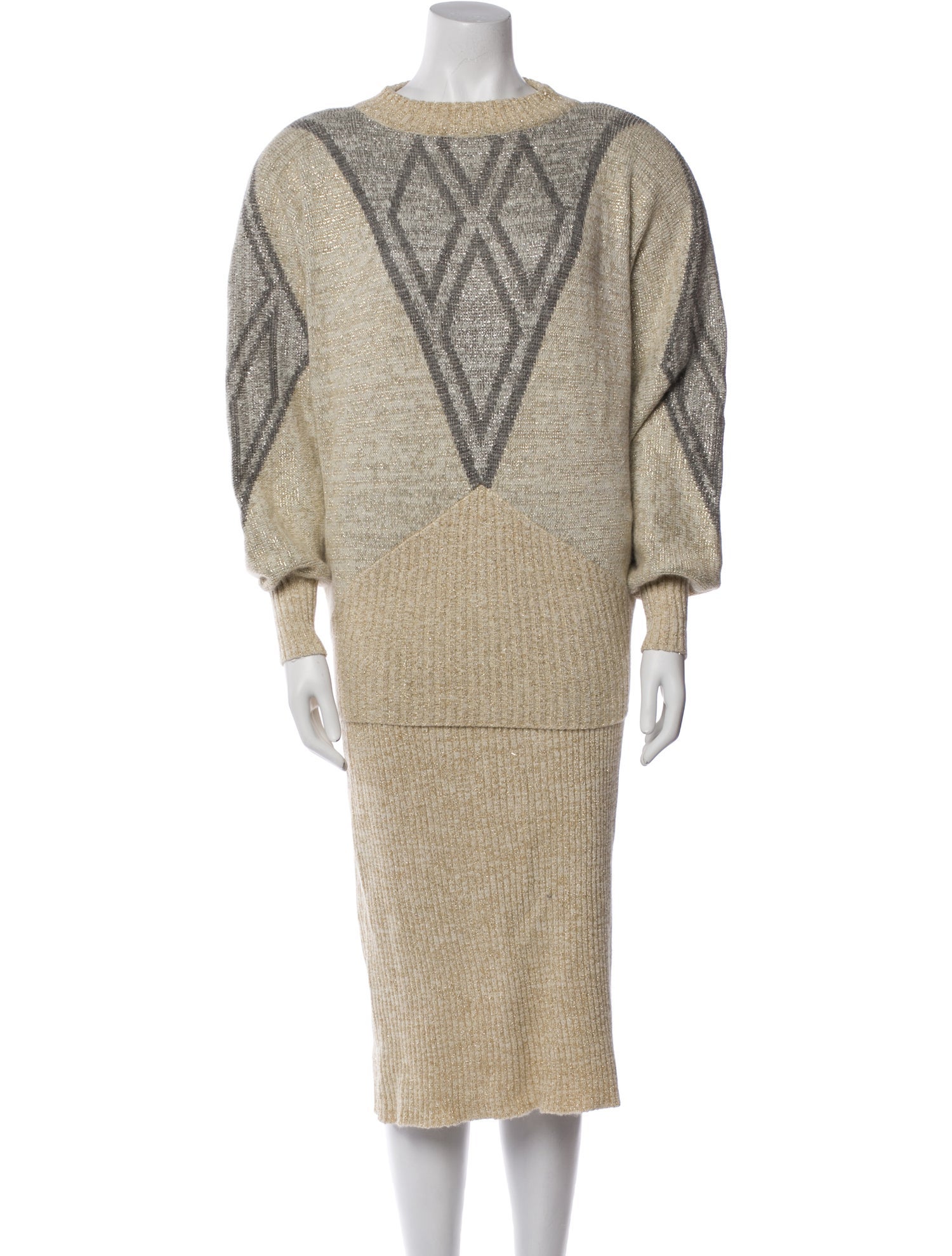 Ted Lapidus Wool Graphic Print Skirt Set