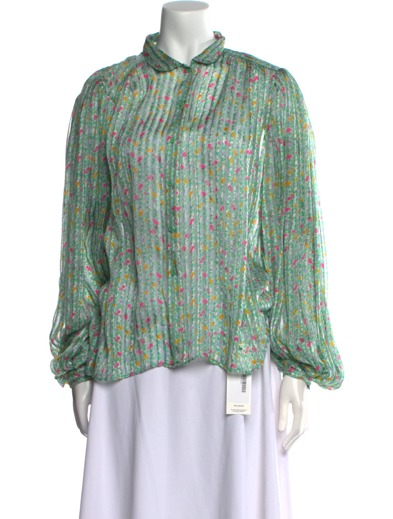 Ted Lapidus Floral Print Mock Neck Blouse