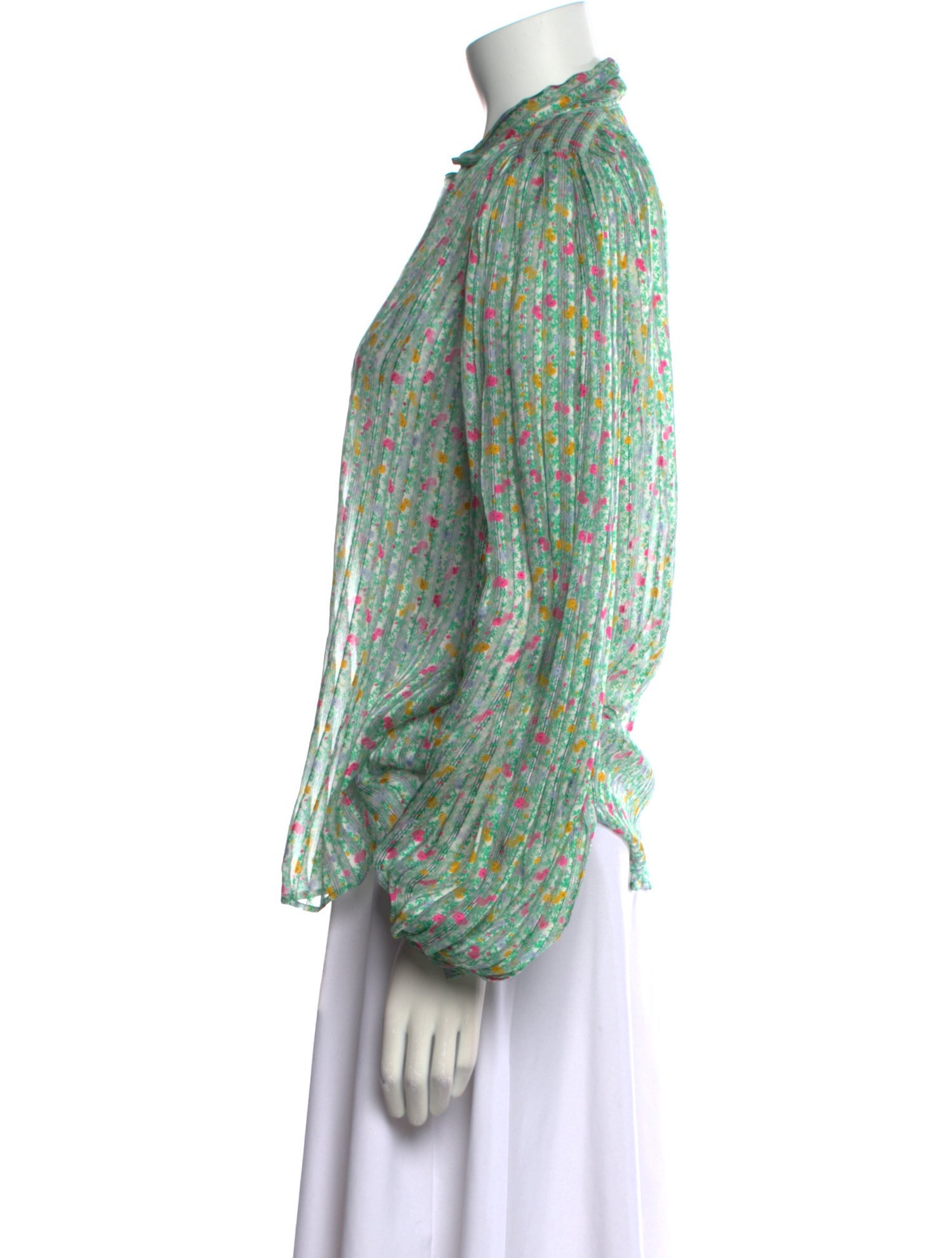 Ted Lapidus Floral Print Mock Neck Blouse