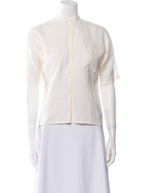 Ted Lapidus Mock Neck Short Sleeve Button-Up Top