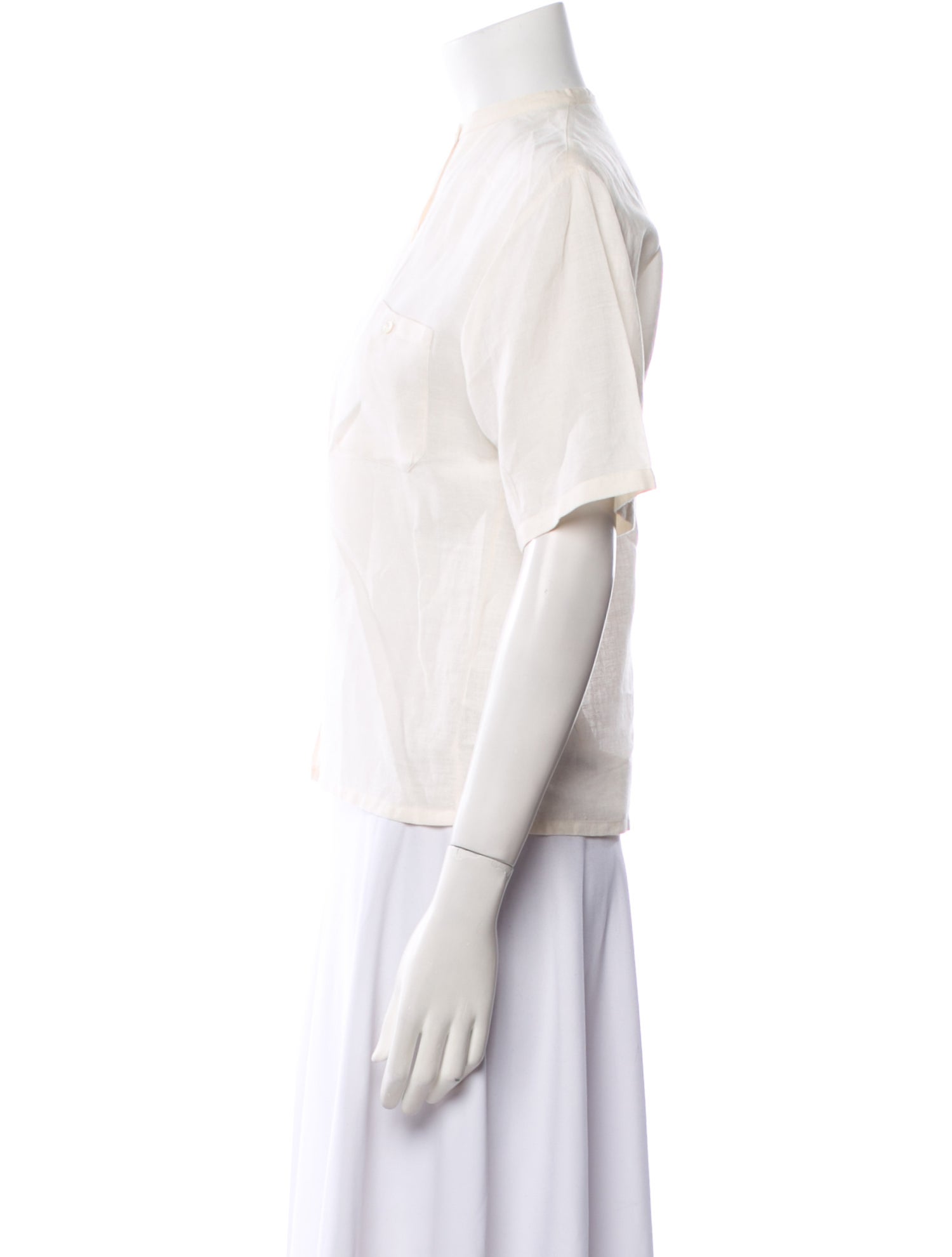 Ted Lapidus Mock Neck Short Sleeve Button-Up Top