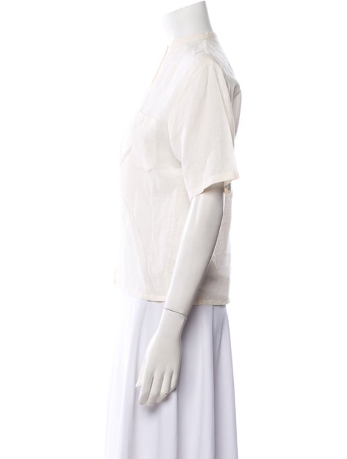 Ted Lapidus Mock Neck Short Sleeve Button-Up Top