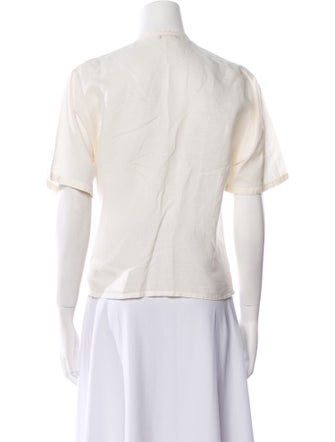Ted Lapidus Mock Neck Short Sleeve Button-Up Top
