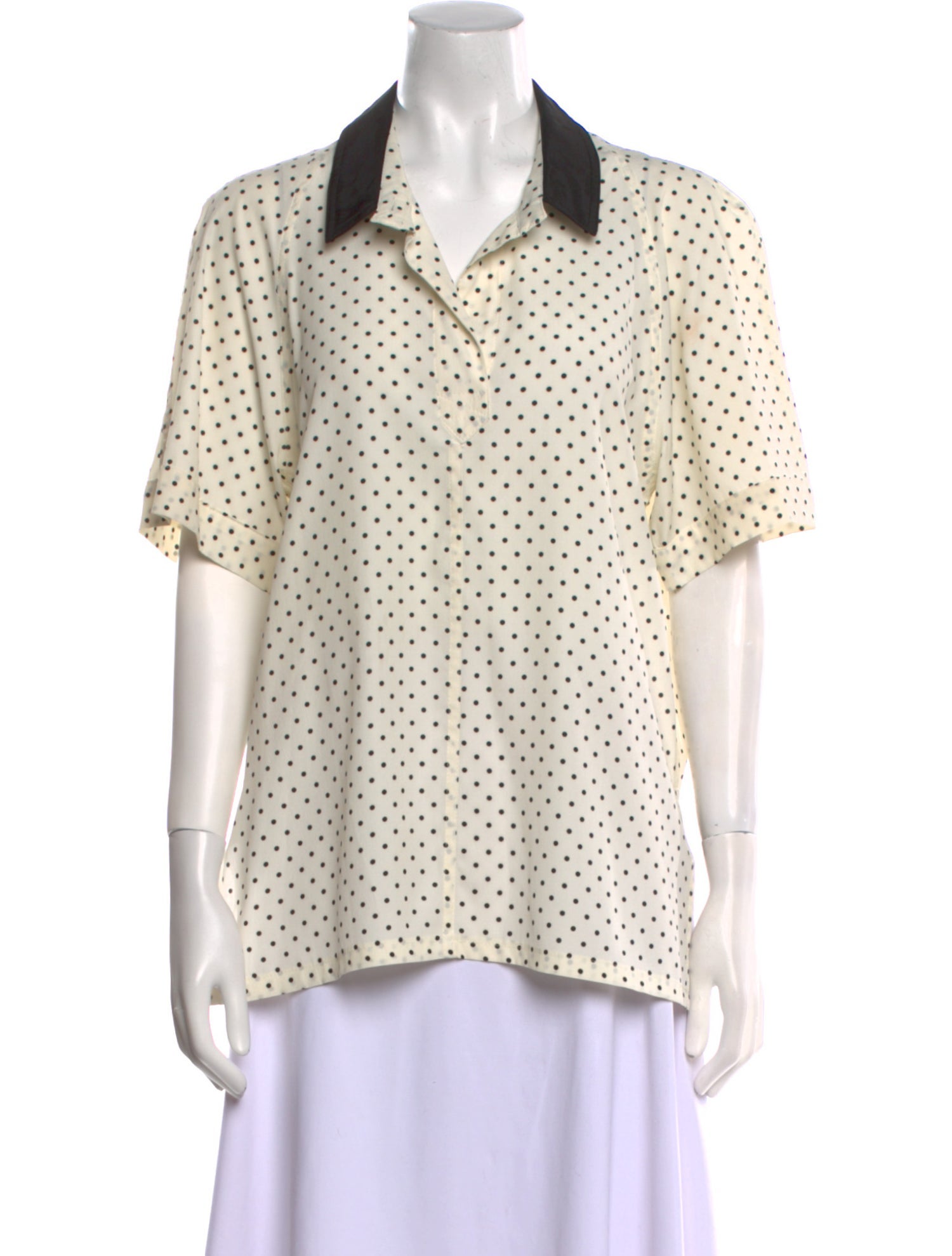 Ted Lapidus Polka Dot Print Short Sleeve Button-Up Top