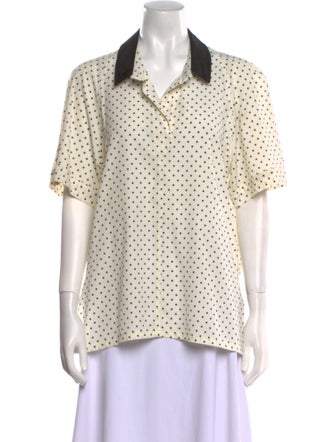 Ted Lapidus Polka Dot Print Short Sleeve Button-Up Top