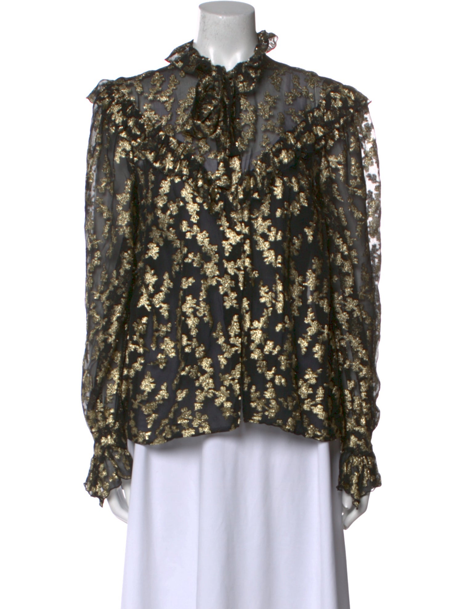 Ted Lapidus Floral Print Mock Neck Blouse