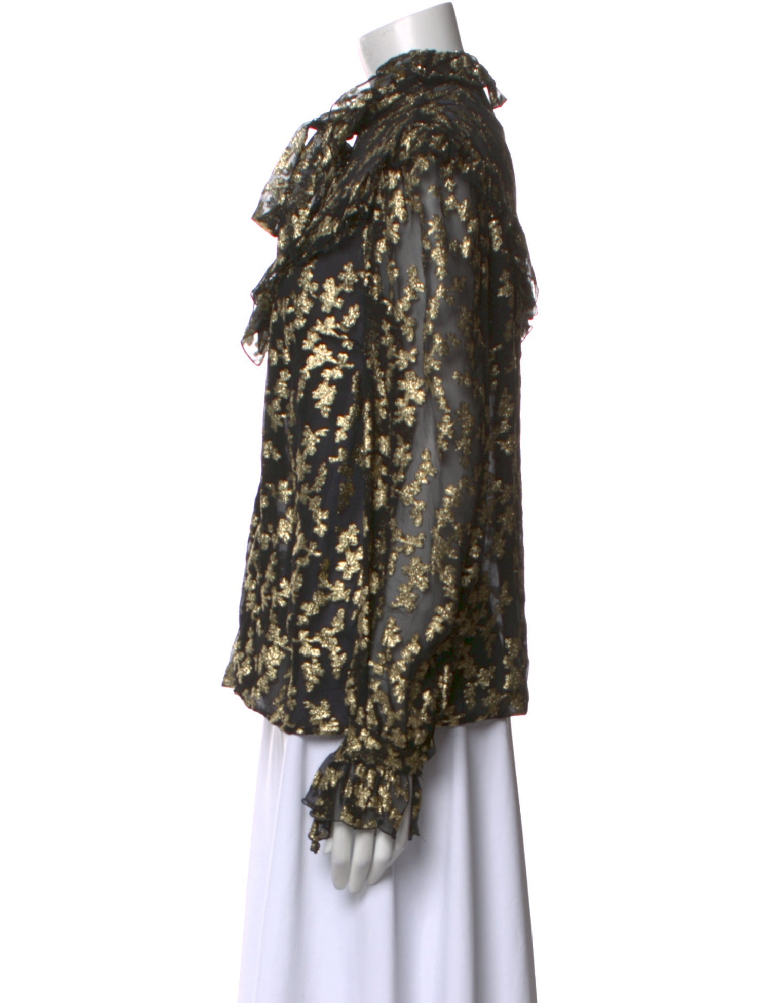 Ted Lapidus Floral Print Mock Neck Blouse