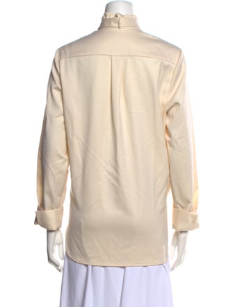 Ryan Roche Wool Mock Neck Button-Up Top