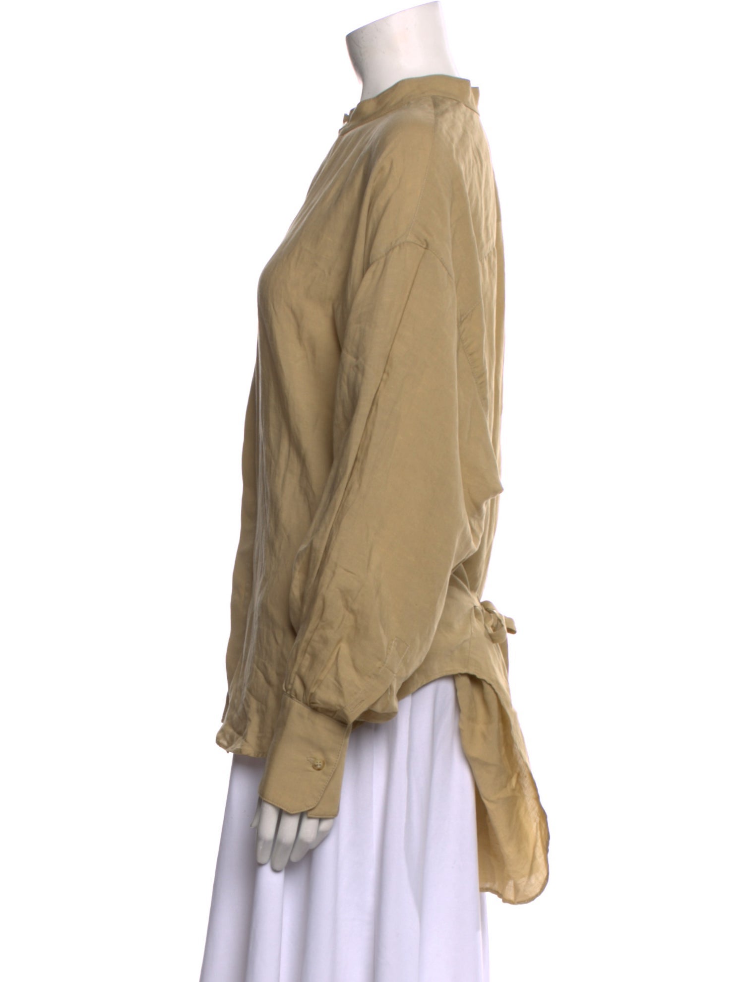 Bassike Mock Neck Long Sleeve Button-Up Top