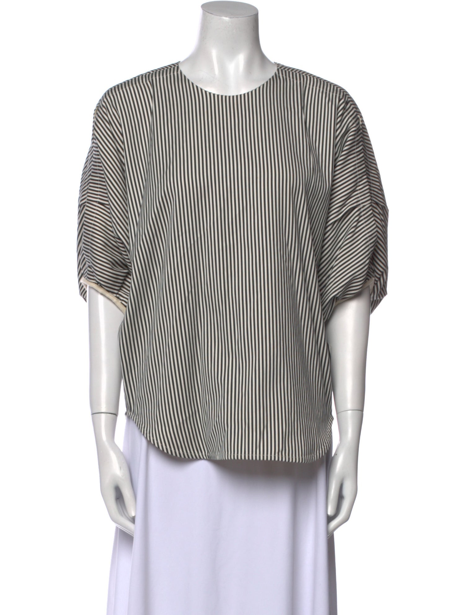 Bassike Striped Crew Neck Button-Up Top