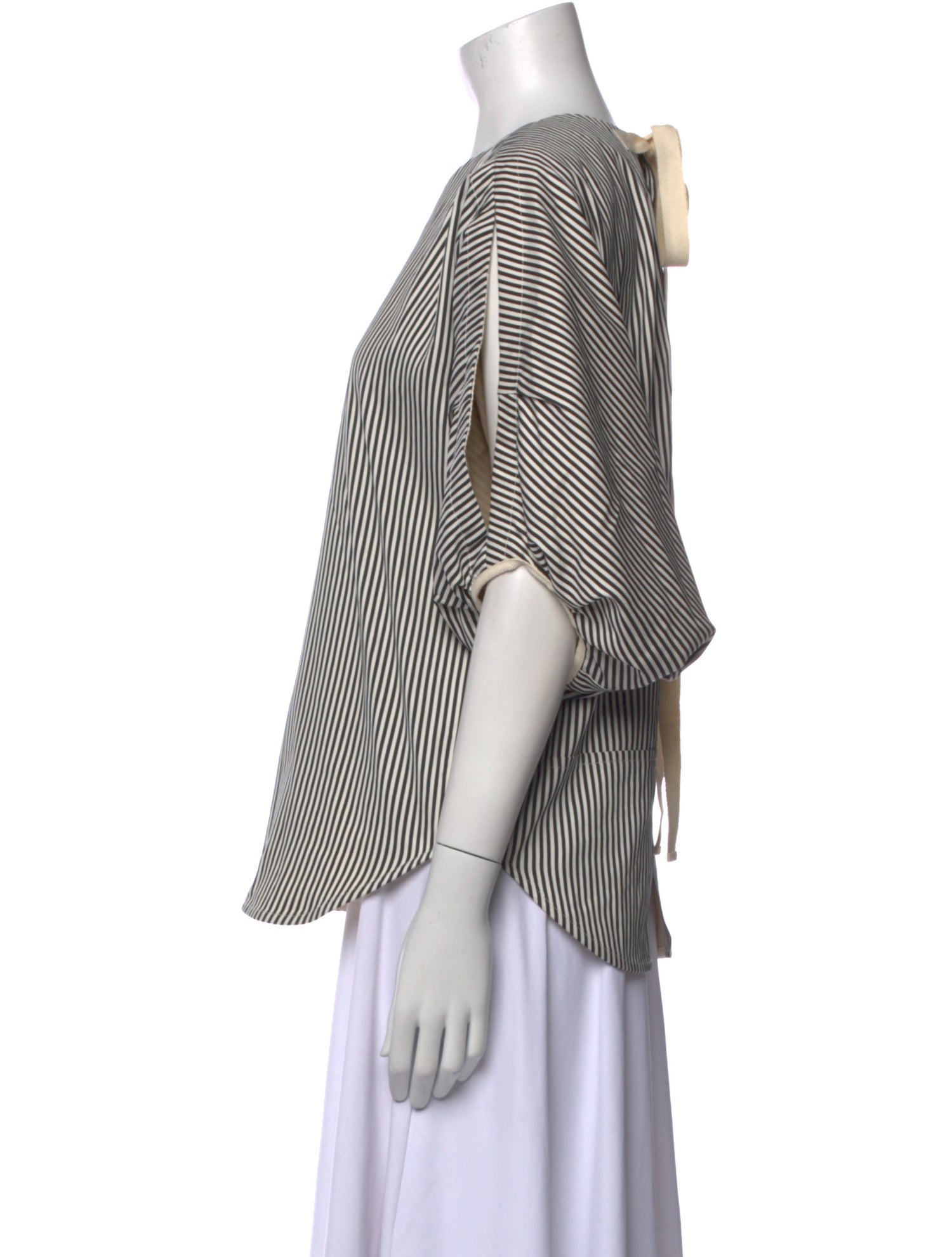 Bassike Striped Crew Neck Button-Up Top