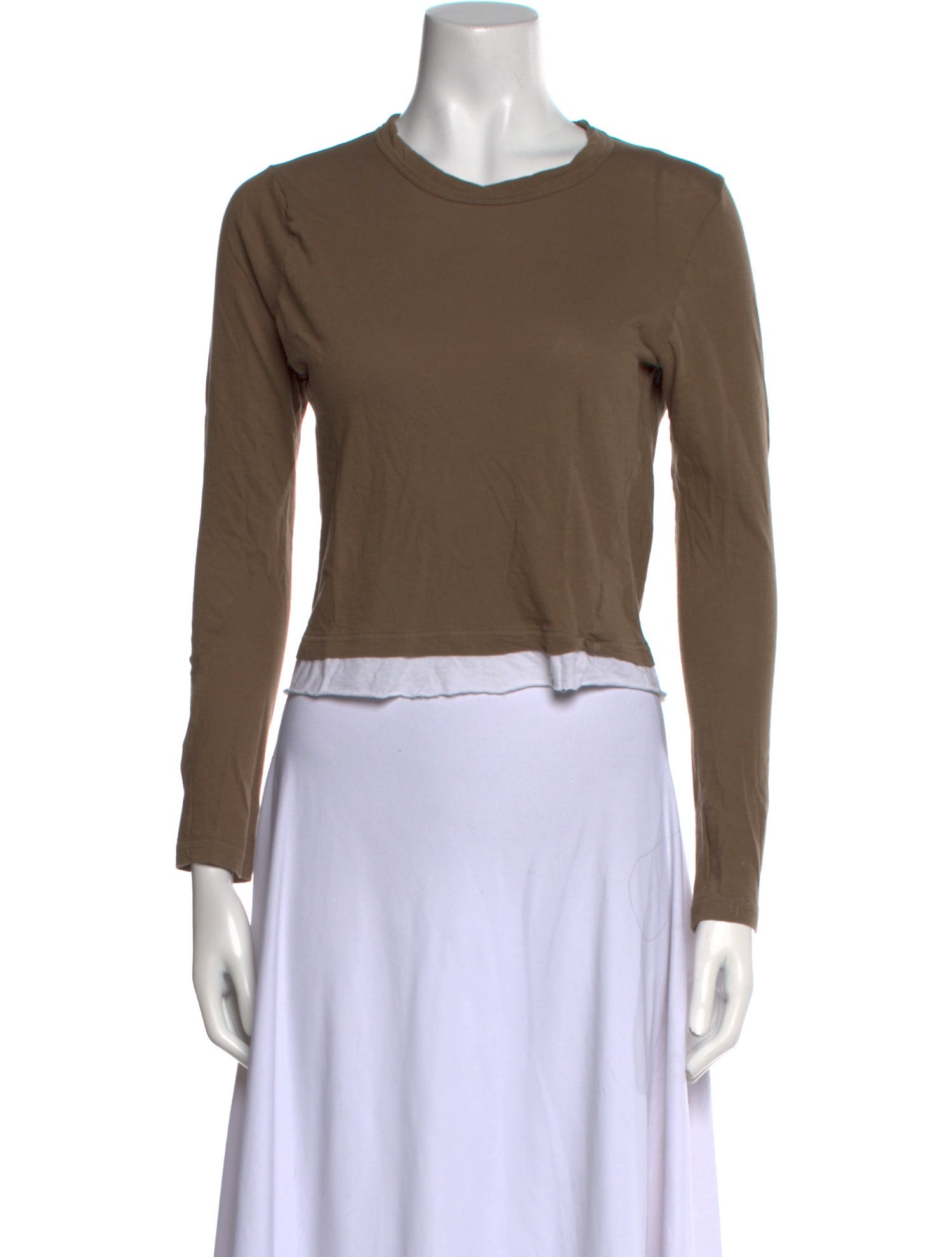 Bassike Crew Neck Long Sleeve Crop Top