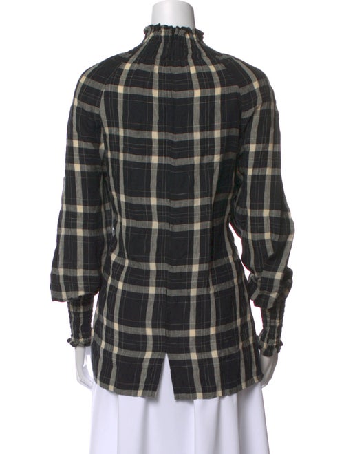 Bassike Linen Plaid Print Button-Up Top