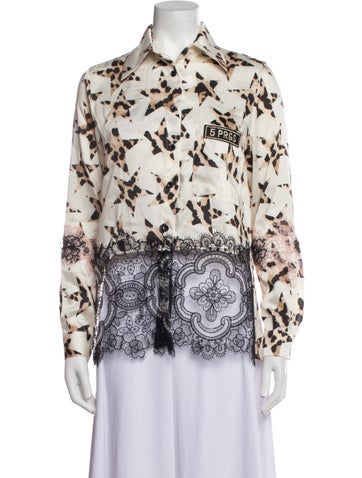 5 Progress Tops Printed Long Sleeve Button-Up Top XS
