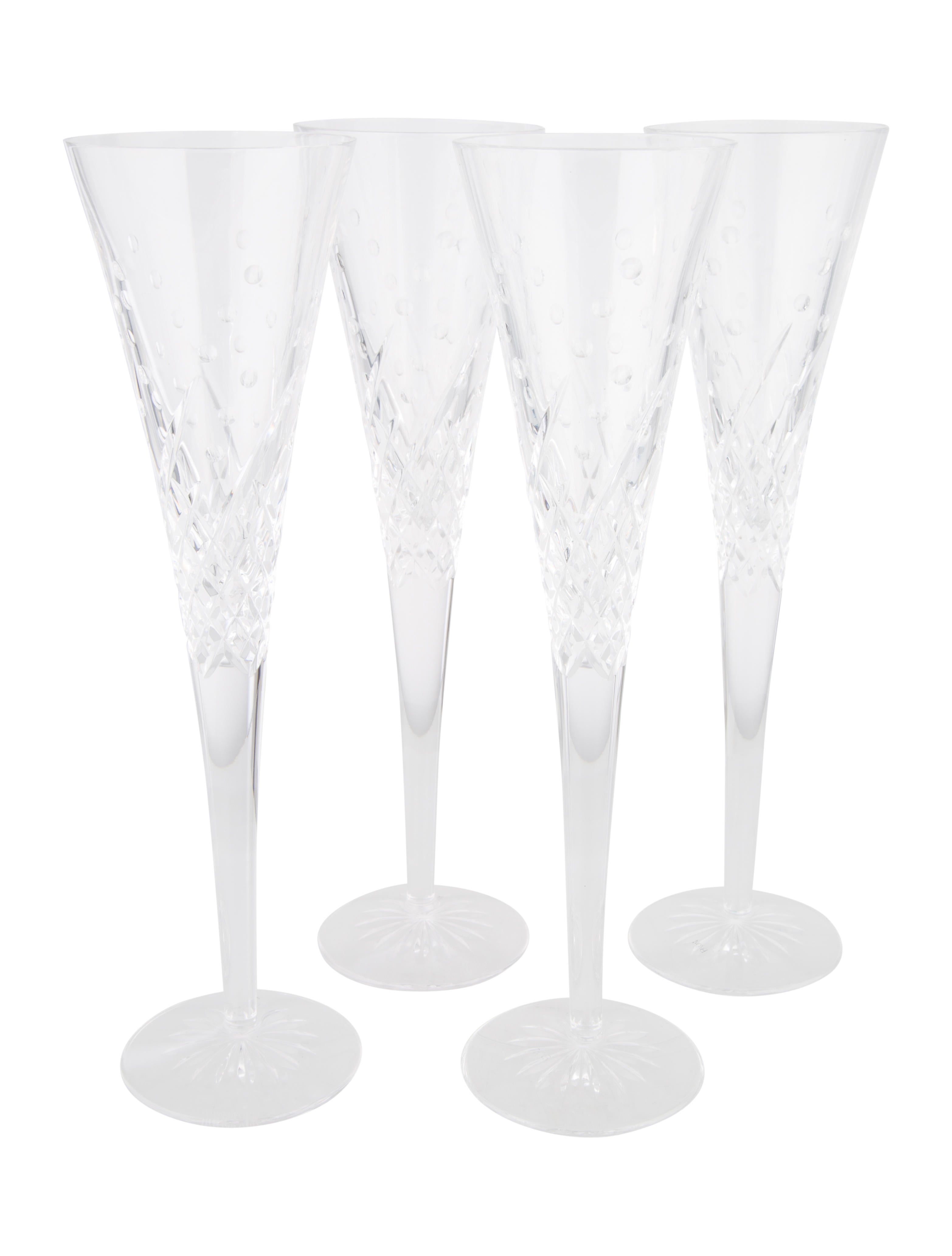 Waterford Crystal Set of 4 Wishes Happy Celebrations Toasting Flutes