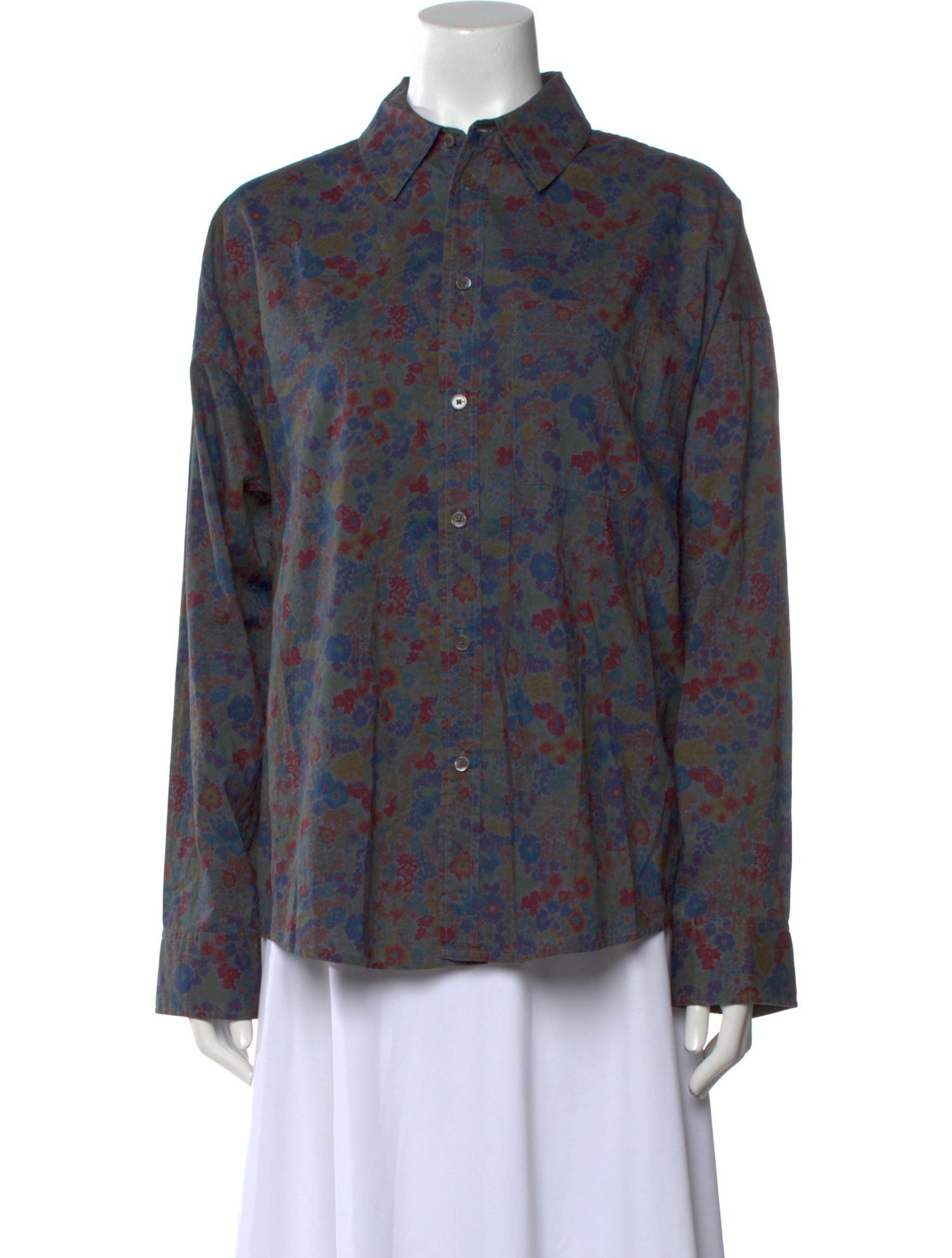 6397 Floral Print Long Sleeve Button-Up Top