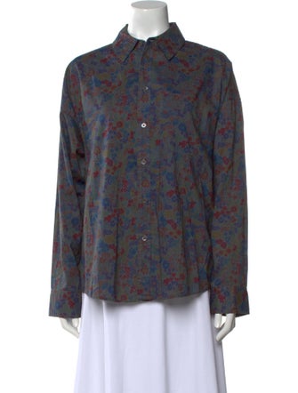 6397 Floral Print Long Sleeve Button-Up Top