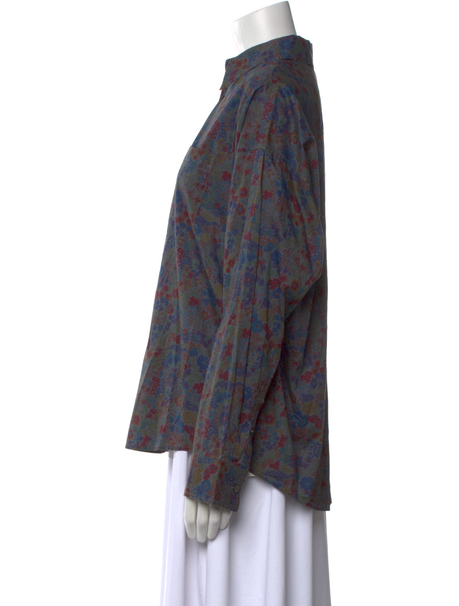 6397 Floral Print Long Sleeve Button-Up Top