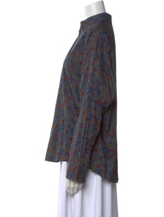 6397 Floral Print Long Sleeve Button-Up Top