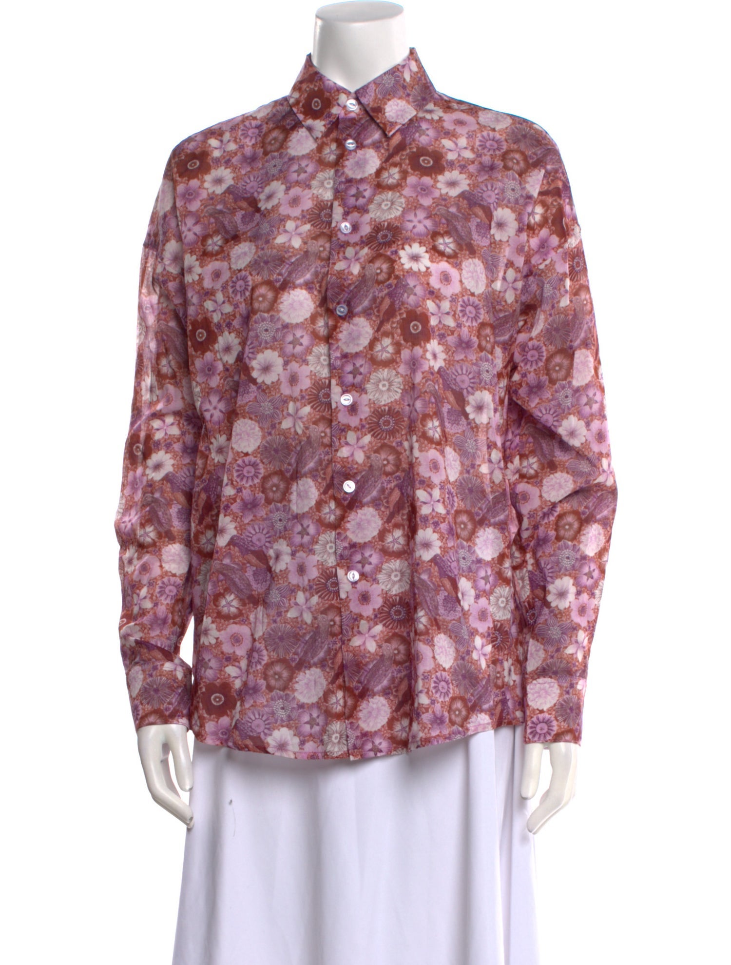 6397 Floral Print Long Sleeve Button-Up Top