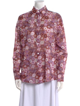 6397 Floral Print Long Sleeve Button-Up Top