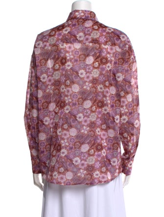 6397 Floral Print Long Sleeve Button-Up Top