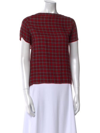 6397 Plaid Print Bateau Neckline Top