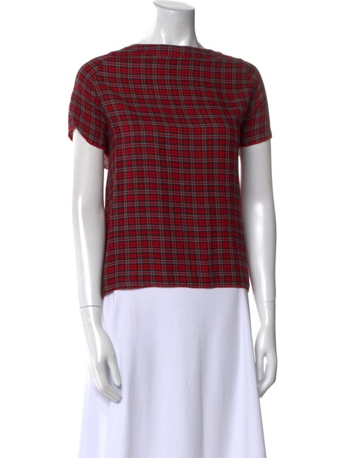 6397 Plaid Print Bateau Neckline Top