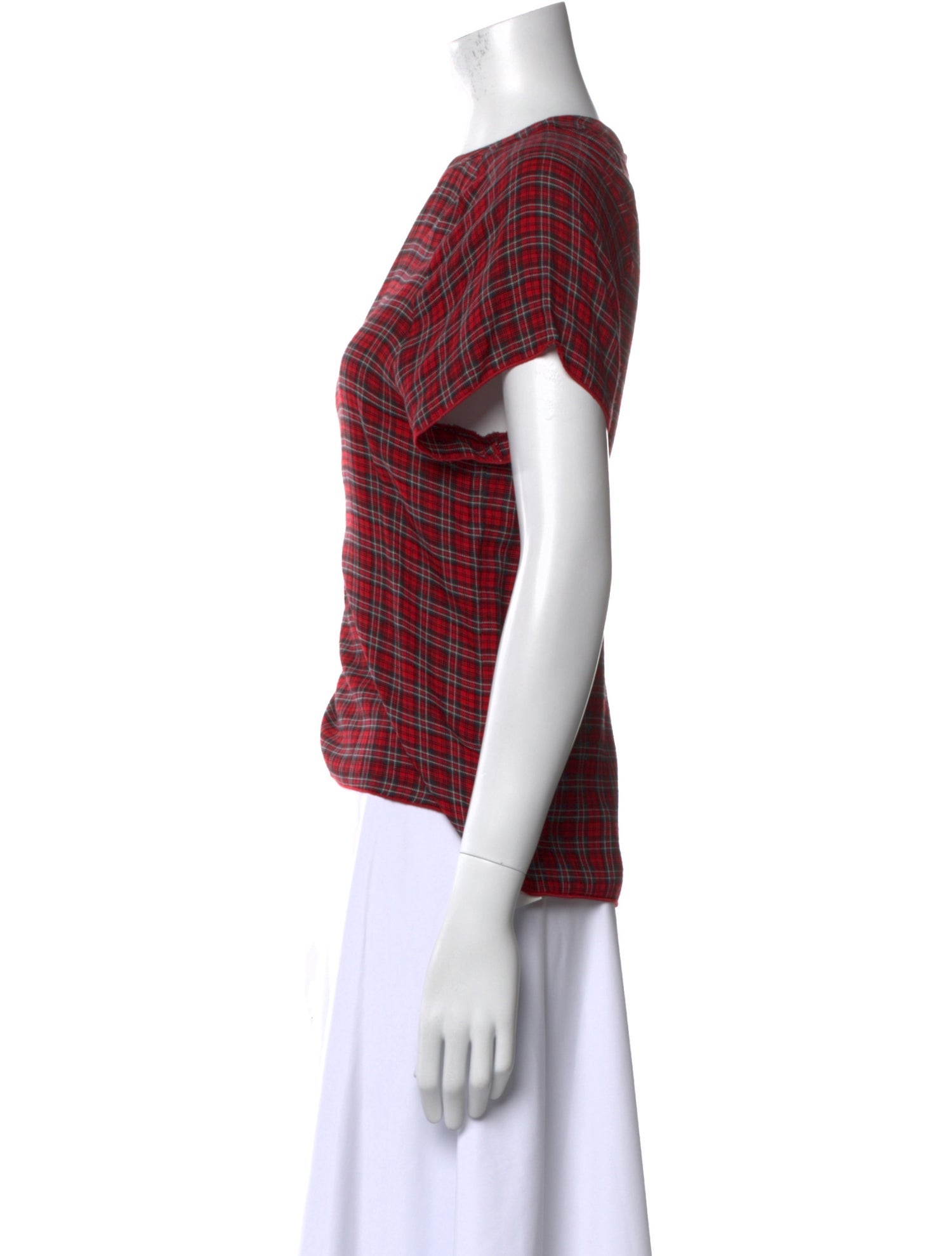 6397 Plaid Print Bateau Neckline Top