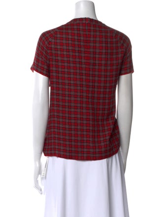 6397 Plaid Print Bateau Neckline Top