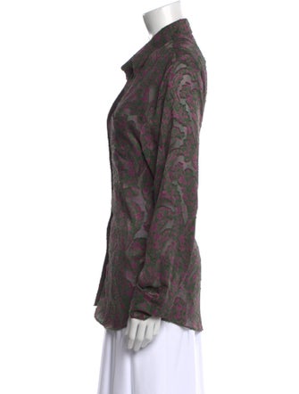 6397 Paisley Print Long Sleeve Button-Up Top