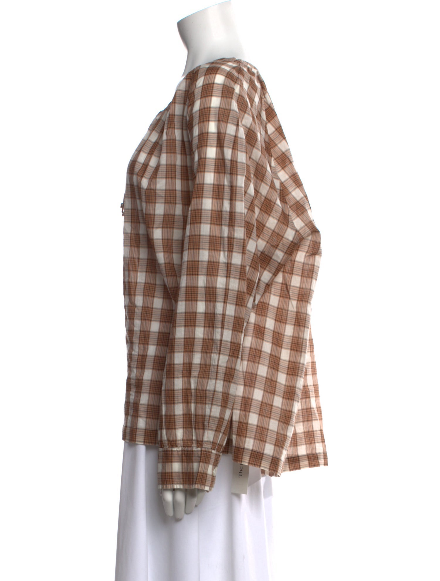 6397 Plaid Print Tie Neck Top