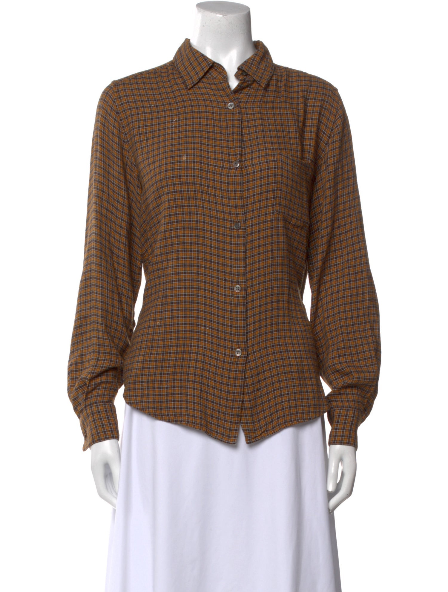 6397 Plaid Print Long Sleeve Button-Up Top