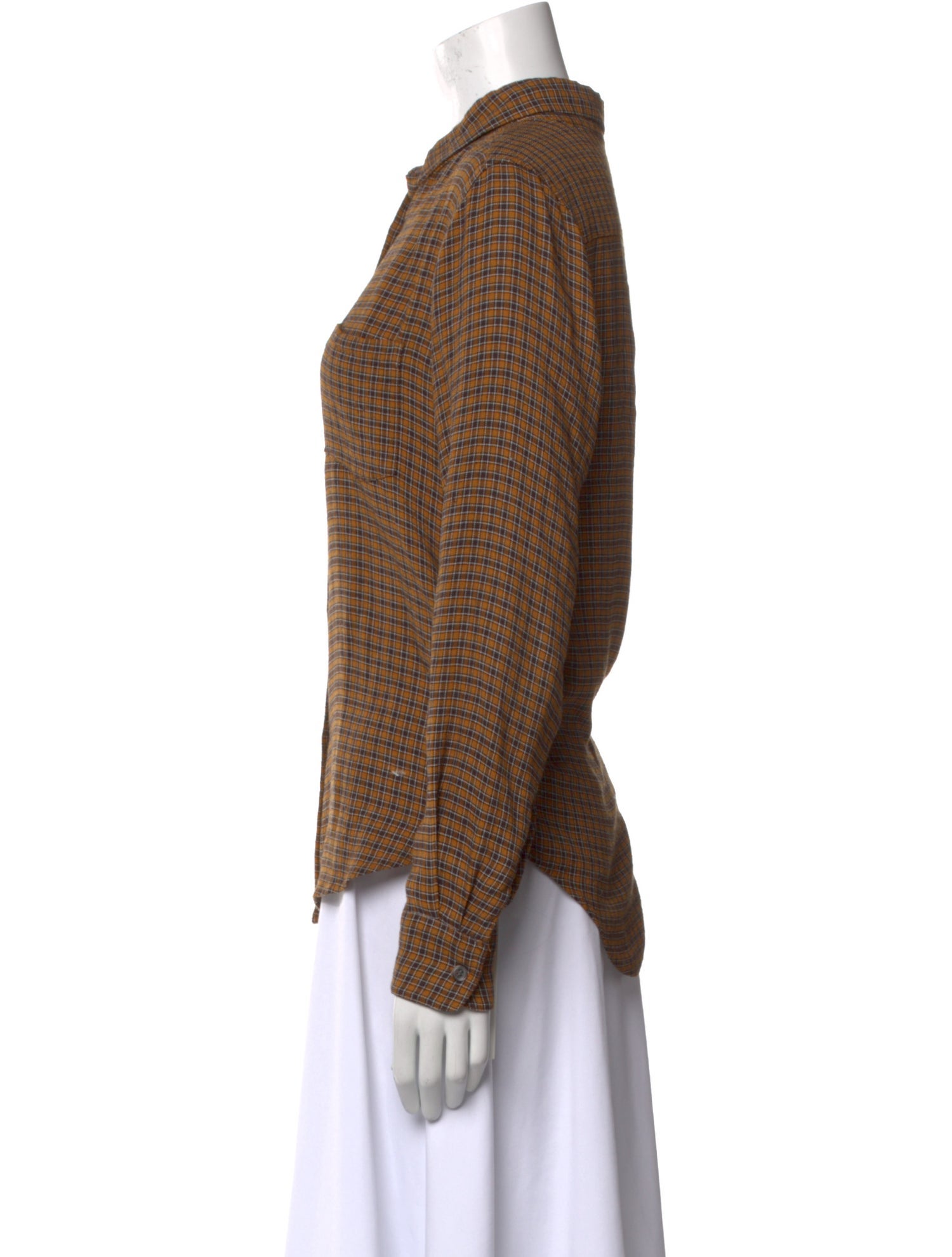 6397 Plaid Print Long Sleeve Button-Up Top