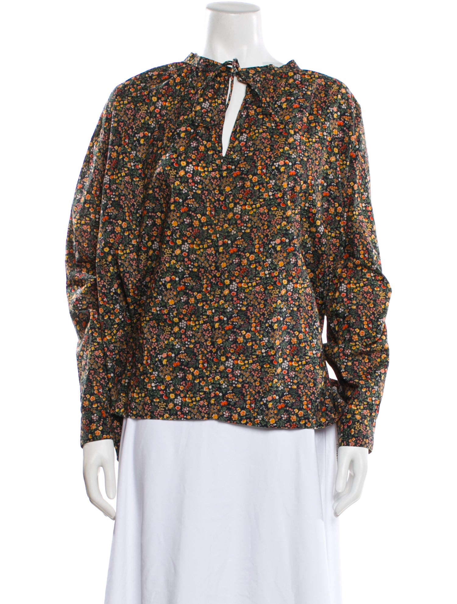 6397 Floral Print Tie Neck Blouse