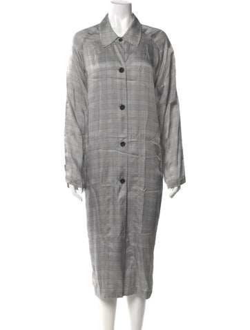 Pre-owned 6397 Plaid Print Midi Length Dress In Gray
