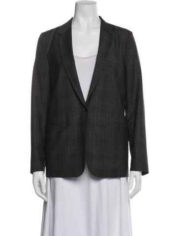 Pre-owned 6397 Virgin Wool Plaid Print Blazer In Gray