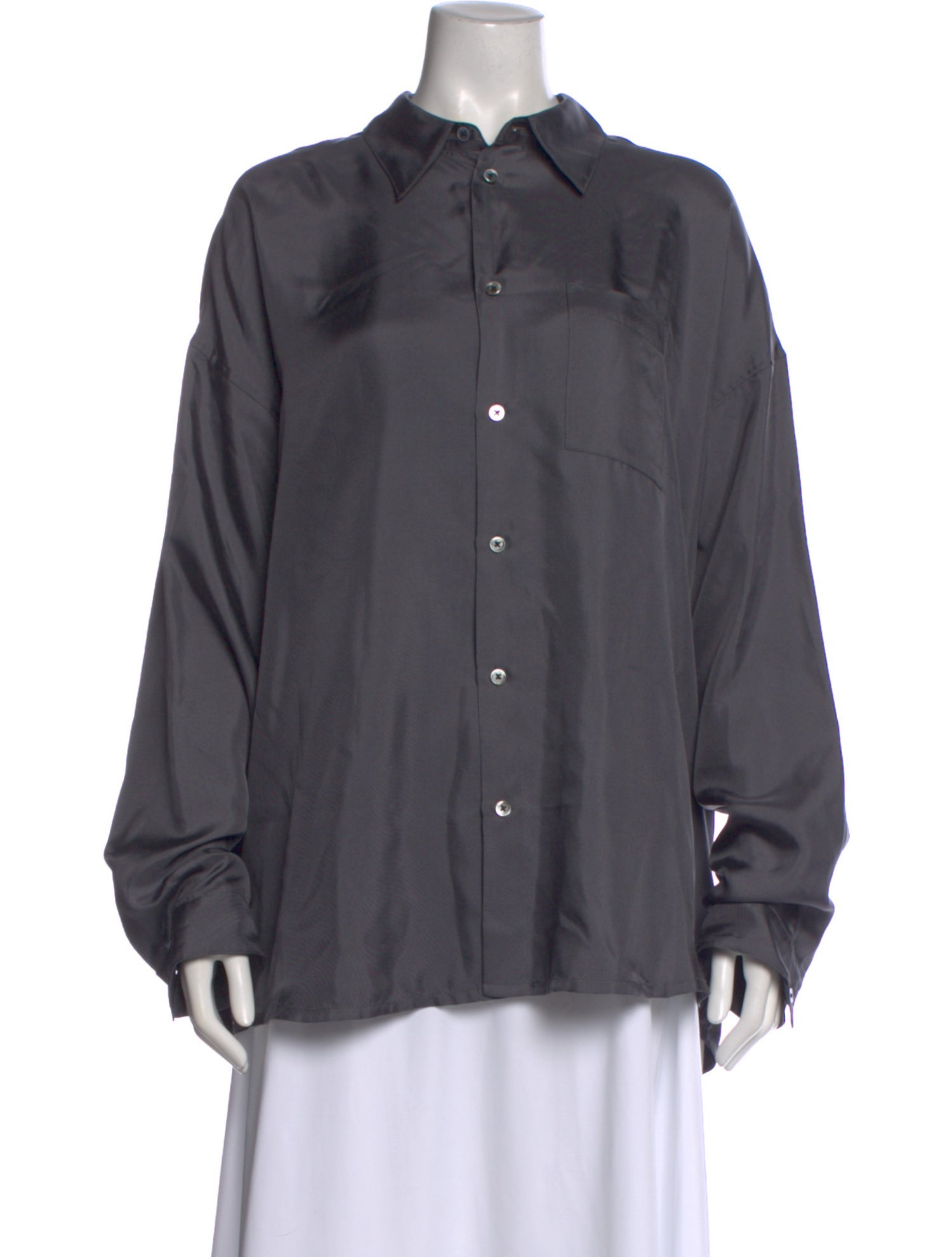 6397 Silk Long Sleeve Button-Up Top
