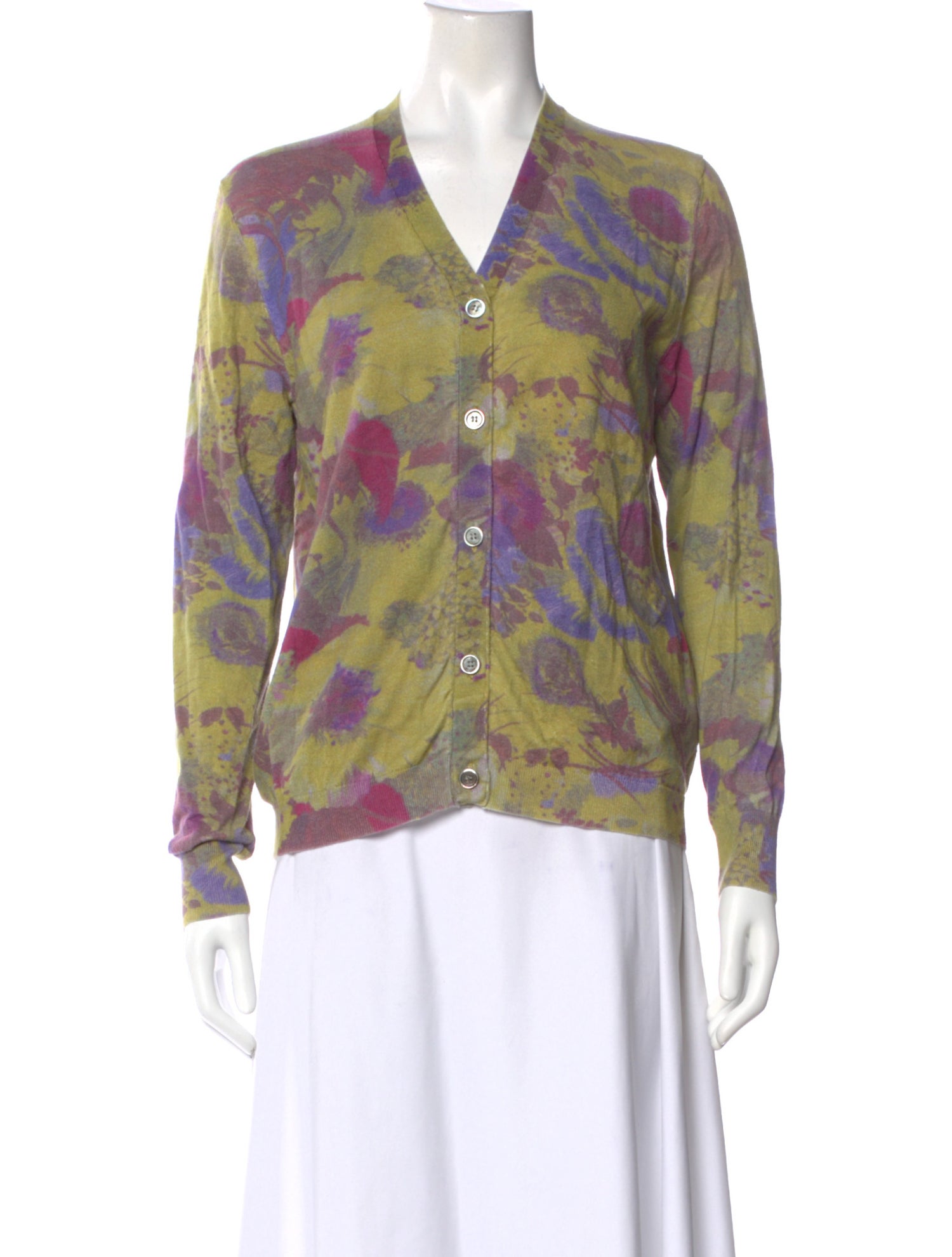 6397 Floral Print V-Neck Sweater