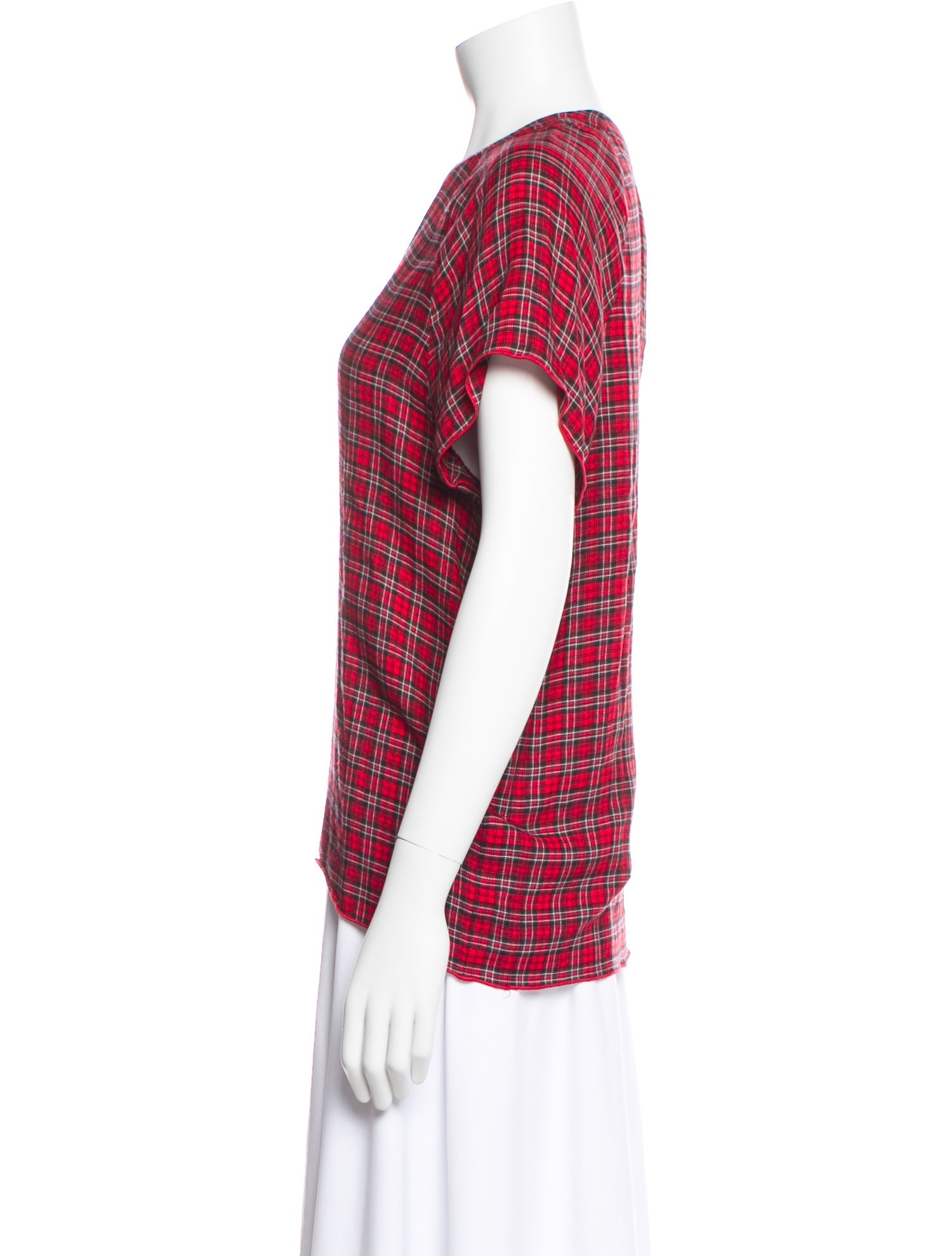 6397 Plaid Print Crew Neck Top