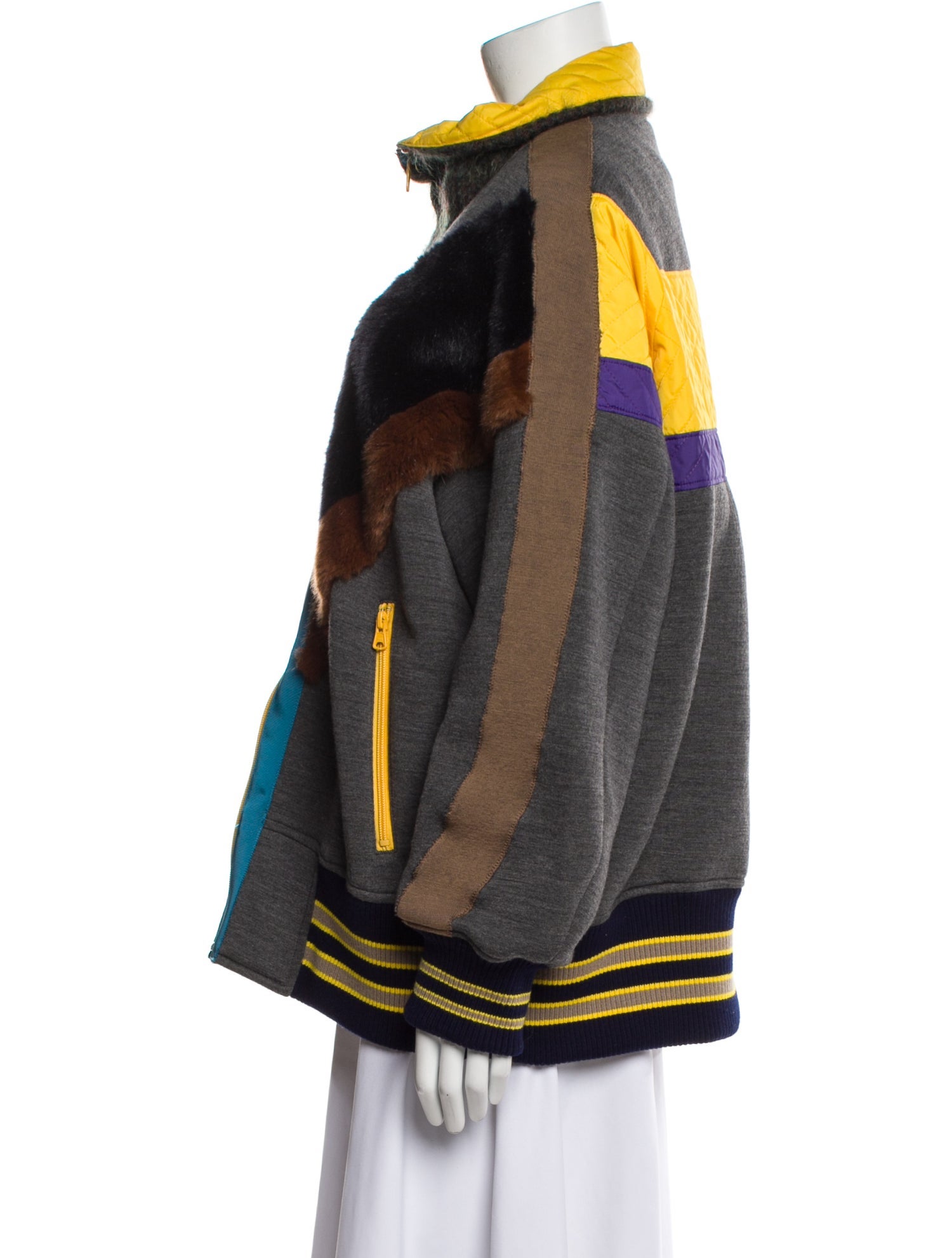 Kolor Wool Colorblock Pattern Denim Jacket