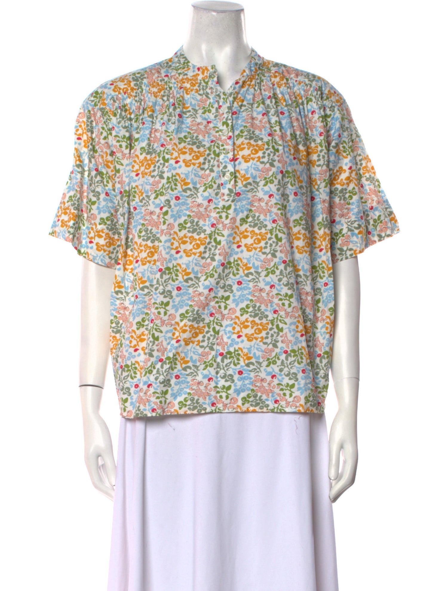 Apiece Apart Floral Print Mock Neck Blouse