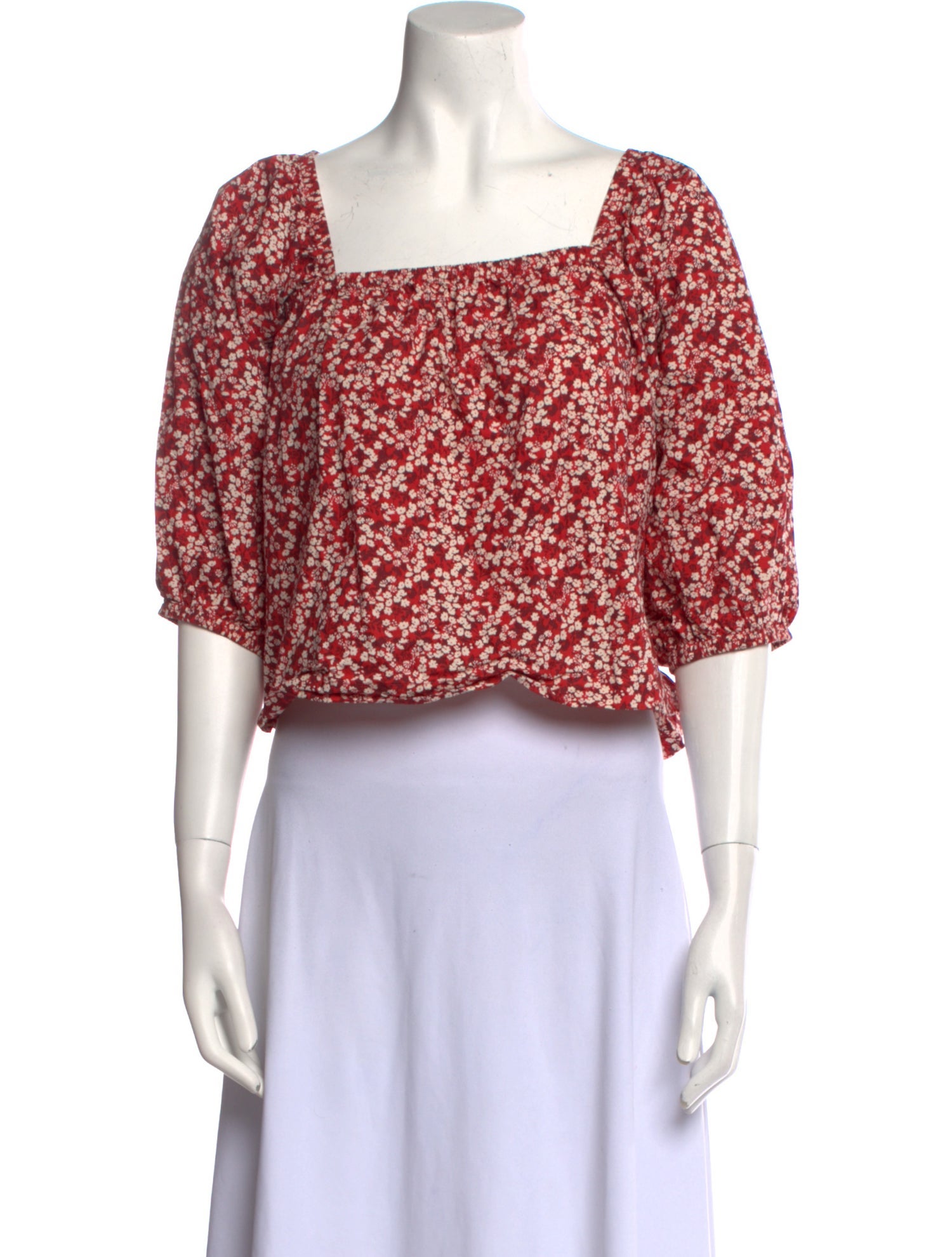 Apiece Apart Floral Print Square Neckline Crop Top
