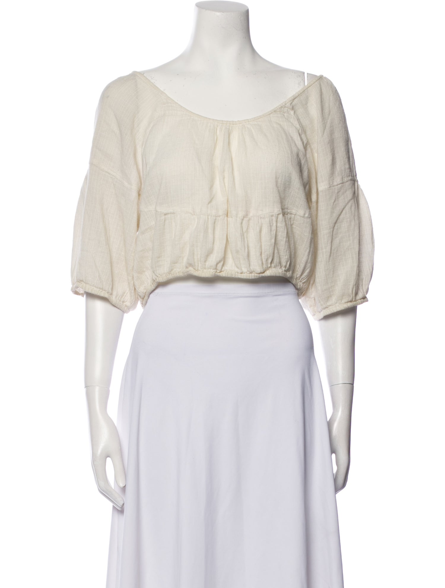 Apiece Apart Scoop Neck Three-Quarter Sleeve Crop Top