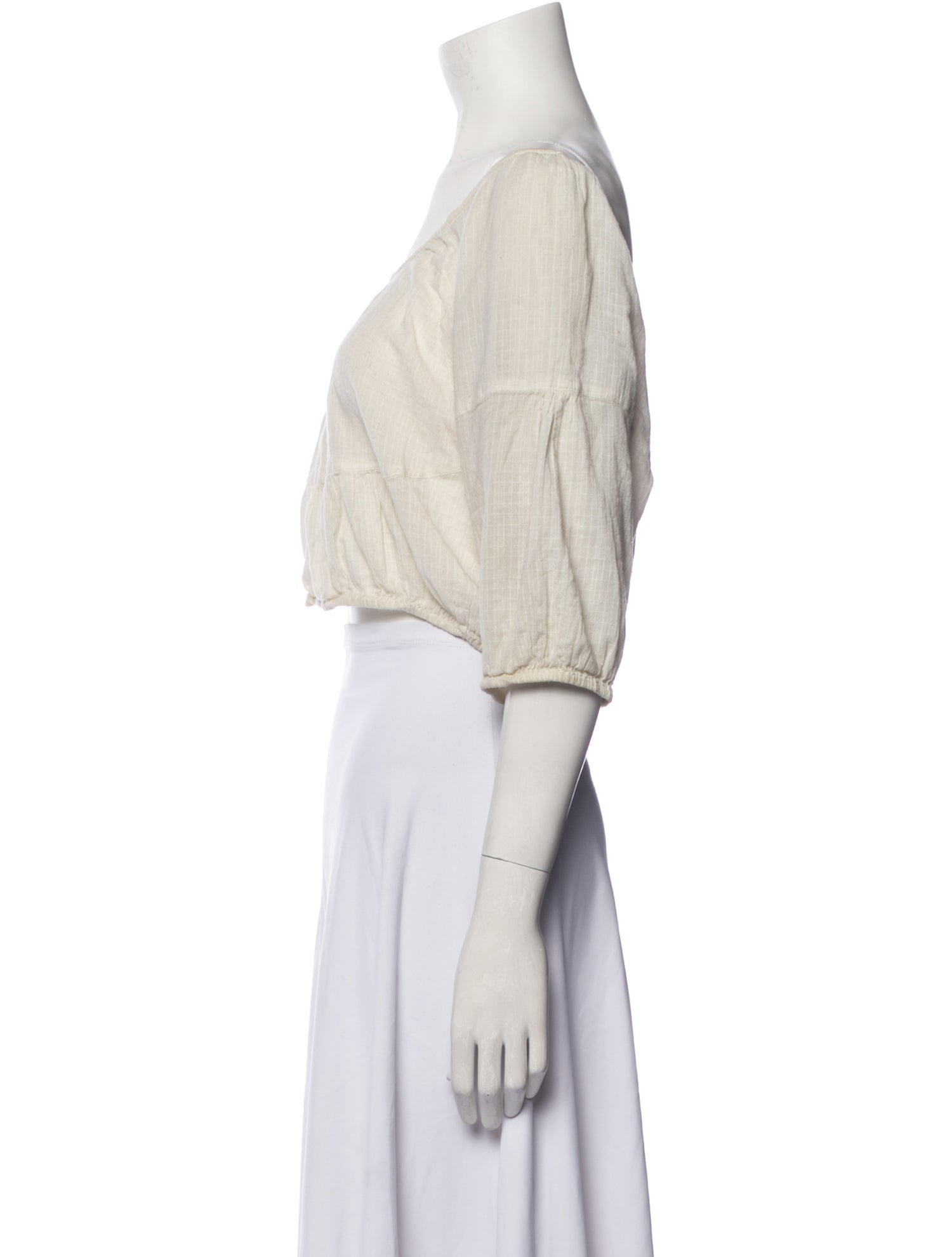 Apiece Apart Scoop Neck Three-Quarter Sleeve Crop Top