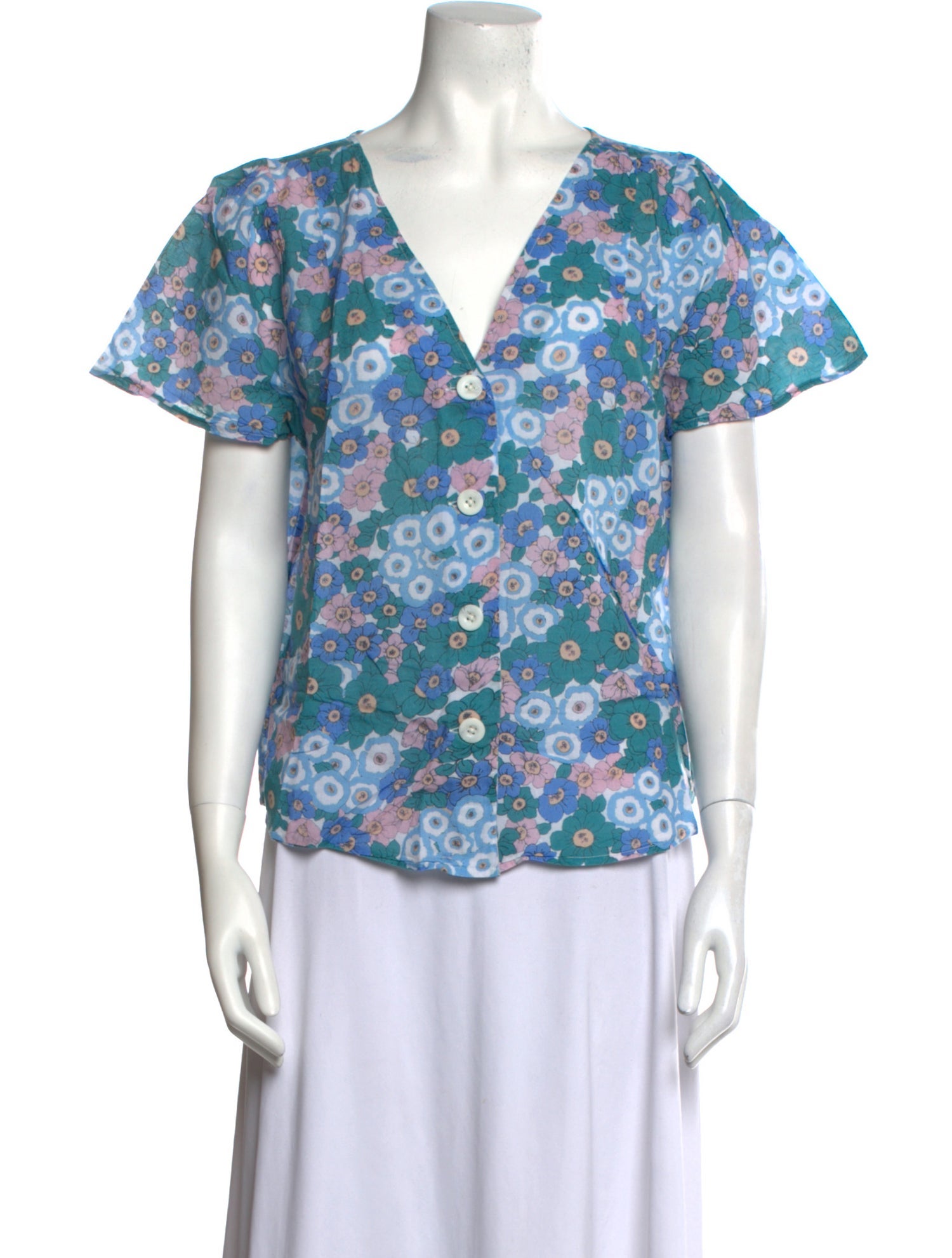 Apiece Apart Floral Print V-Neck Top
