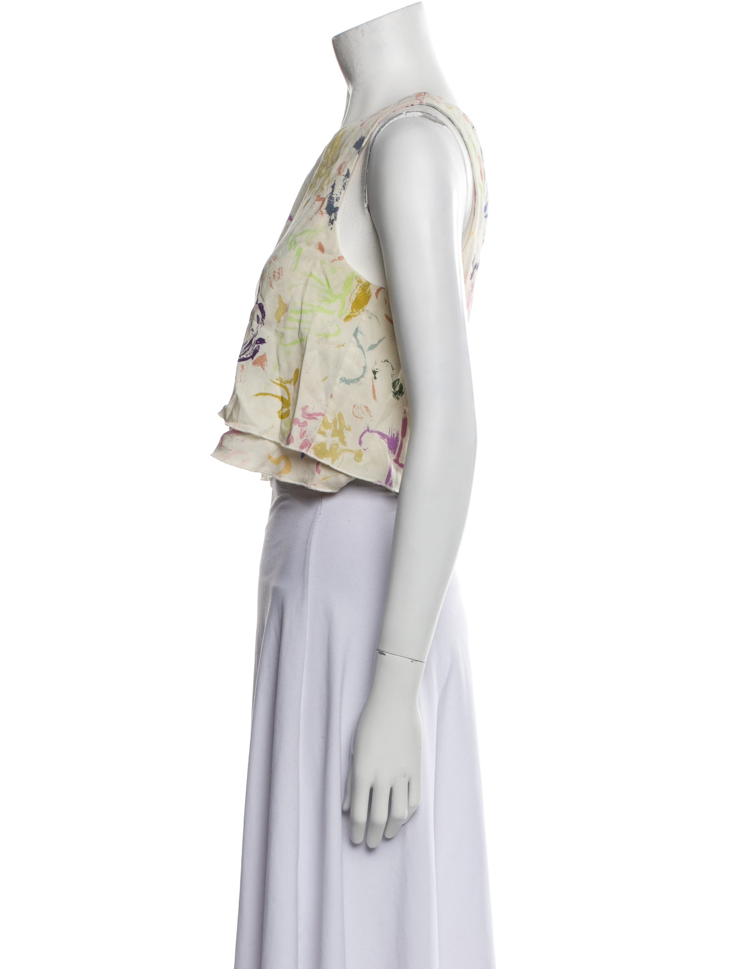 Apiece Apart Floral Print Crew Neck Crop Top