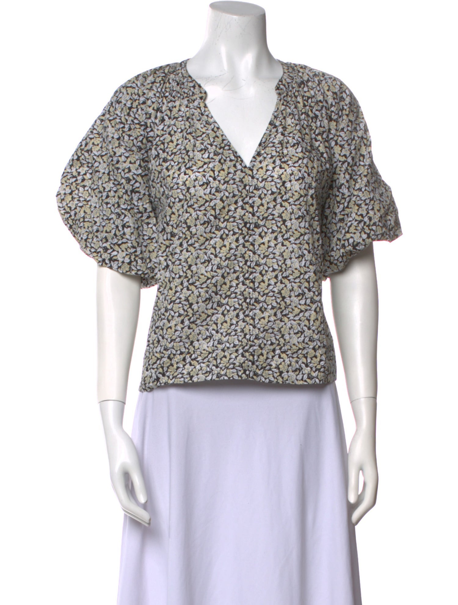 Apiece Apart Floral Print V-Neck Crop Top