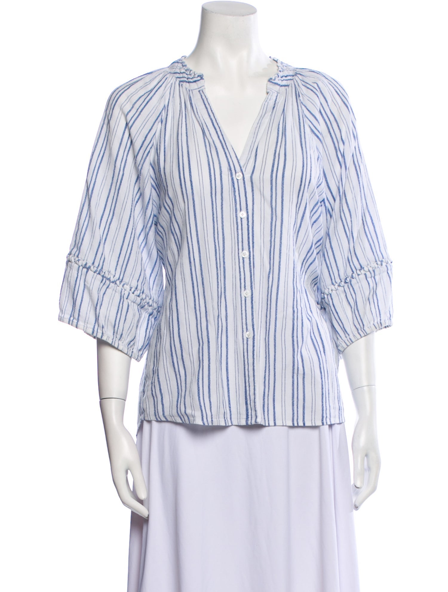 Apiece Apart Striped Mock Neck Button-Up Top