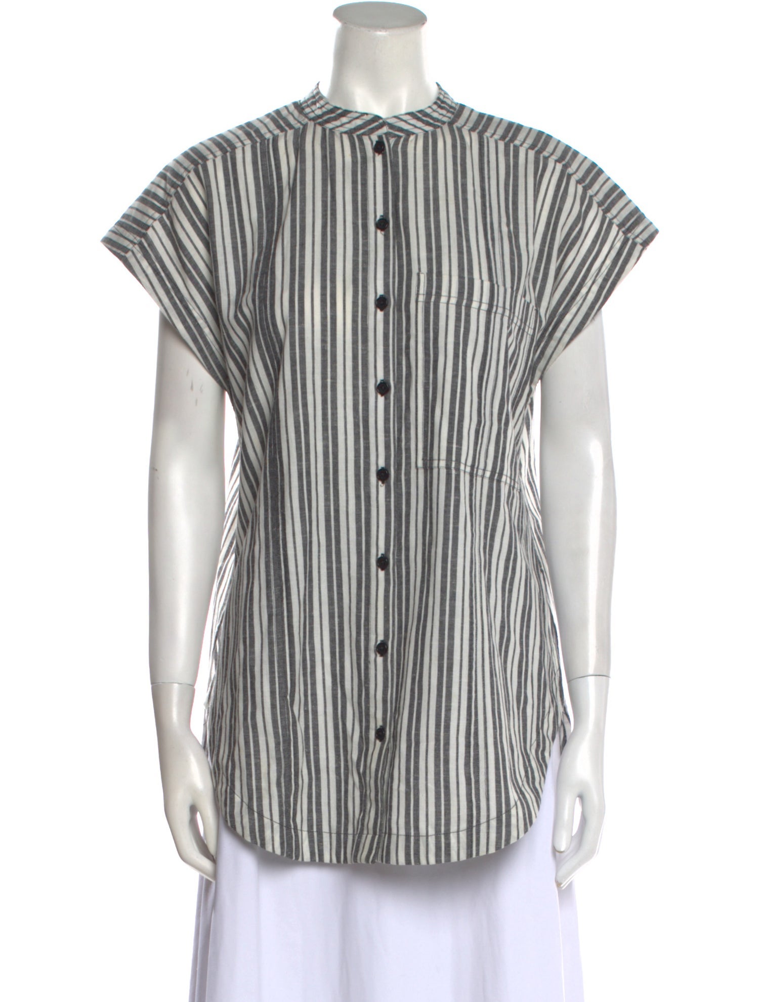 Apiece Apart Striped Crew Neck Button-Up Top